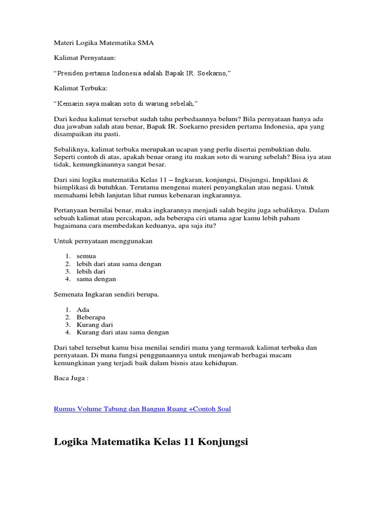 Logika Matematika Kelas 11: Konjungsi & Disjungsi | PDF