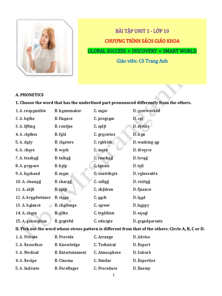 BÀI TẬP UNIT 1 - LỚP 10 | PDF | Marriage | Living Arrangements