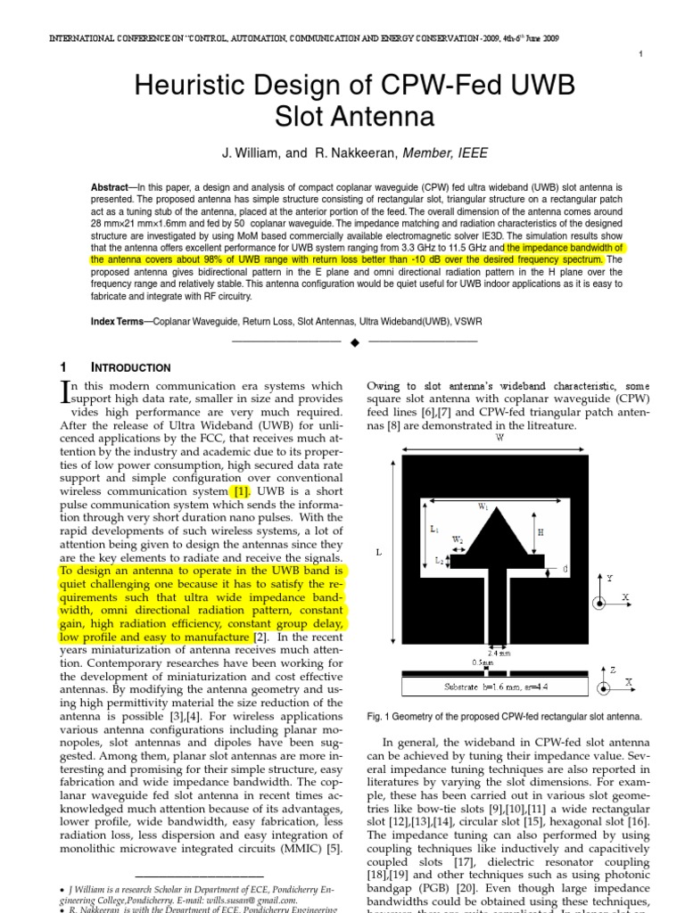Heuristic Design of CPW-Fed UWB Slot Antenna | PDF | Ultra Wideband ...