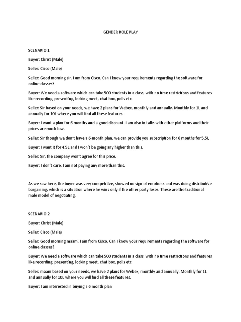 Gender Role Play in Negotiation Scenarios | PDF