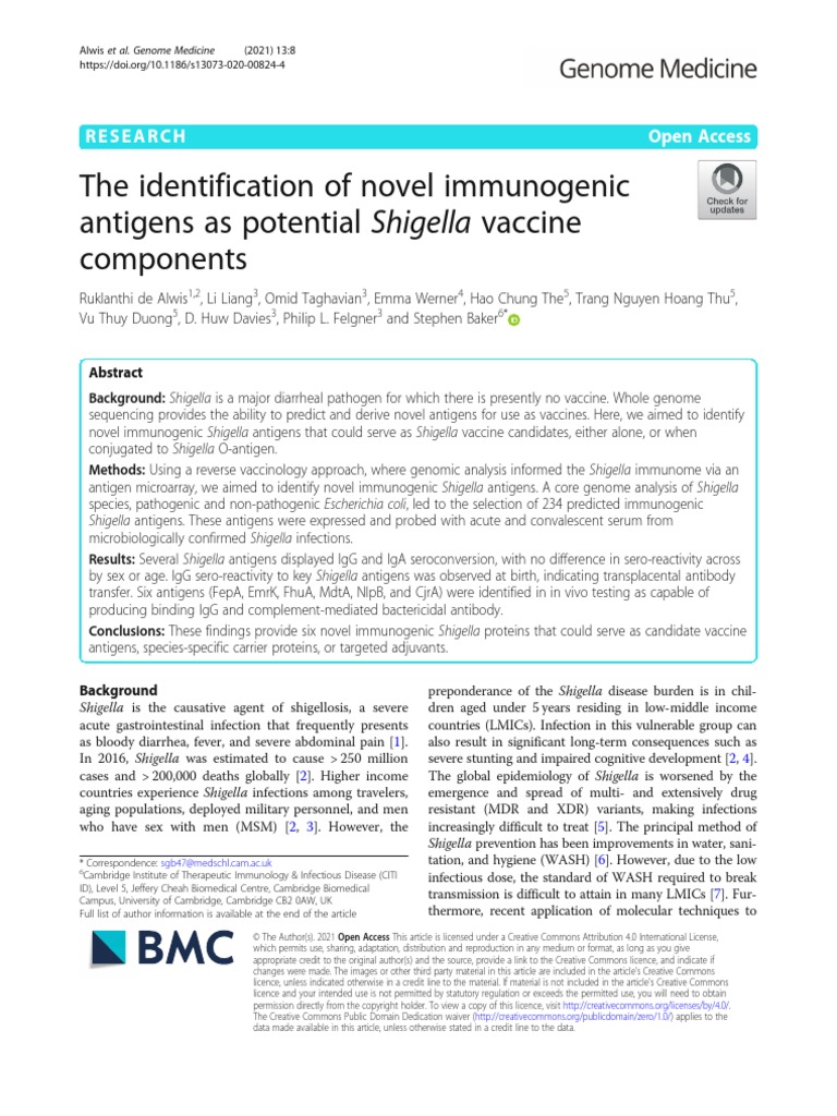 The Identification of Novel Immunogenic Antigens As Potential Shigella ...