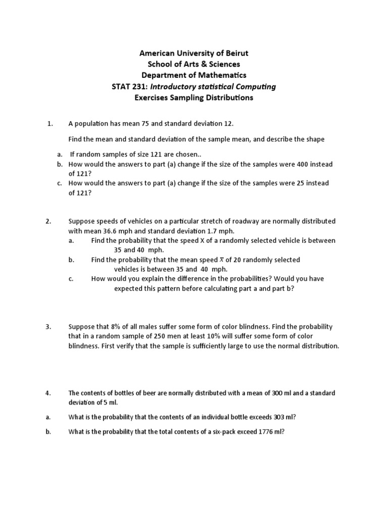 Sampling Distribution Exercises PDF