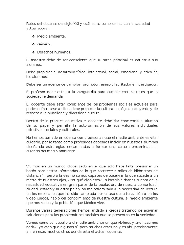 Retos del Docente en el Siglo XXI | PDF | Maestros | Sociedad