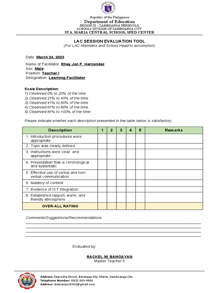 LAC Session Evaluation Tool PDF Learning Communication