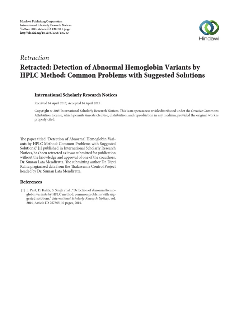 Retraction retracted detection of abnormal hemoglobin variants by