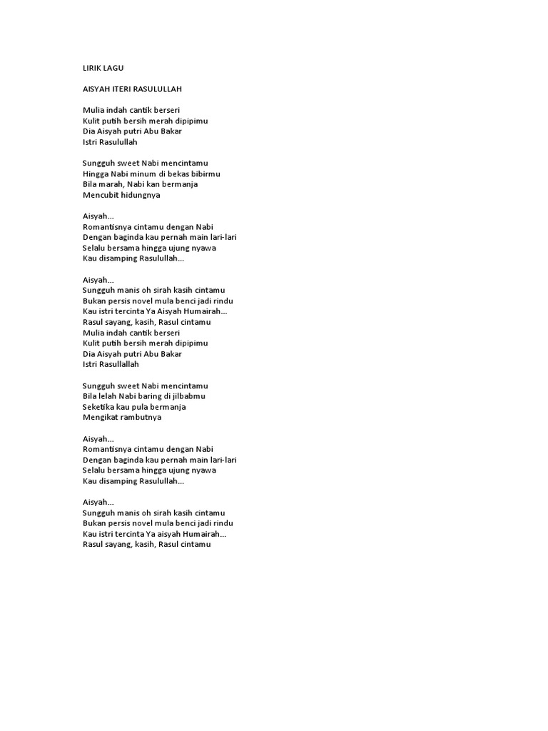 Aisyah Isteri Rasulullah Lirik Lagu | PDF
