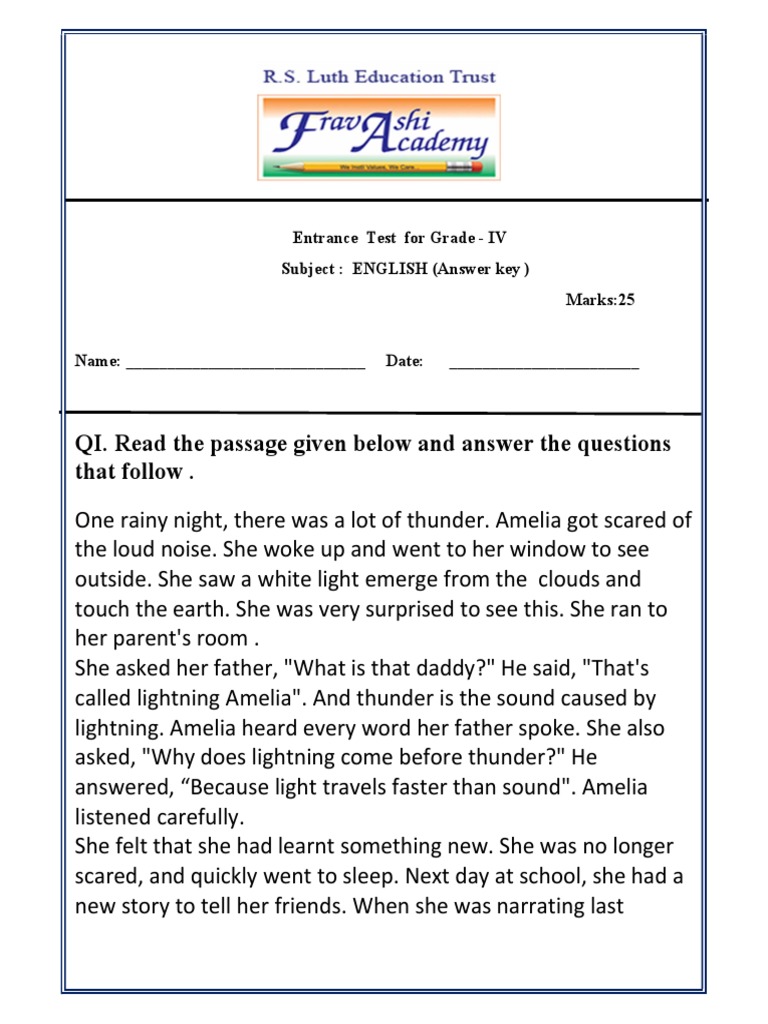 English Answer Key Grade 4 Pdf Pdf Thunder Noun