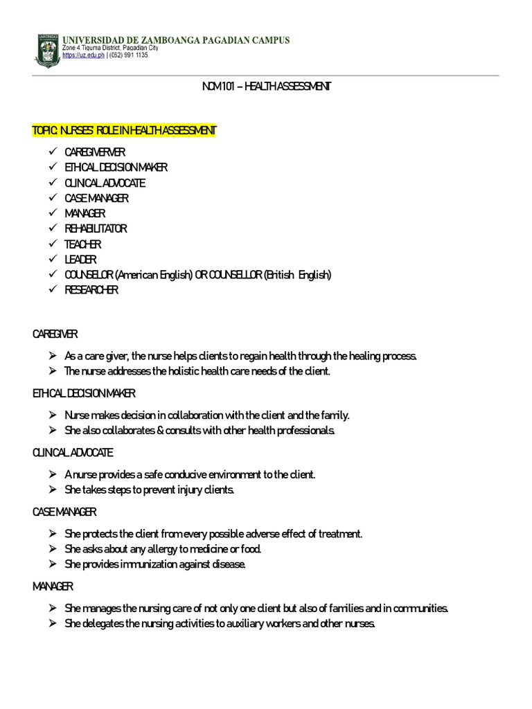 Nurses Role in Health Assessment | PDF