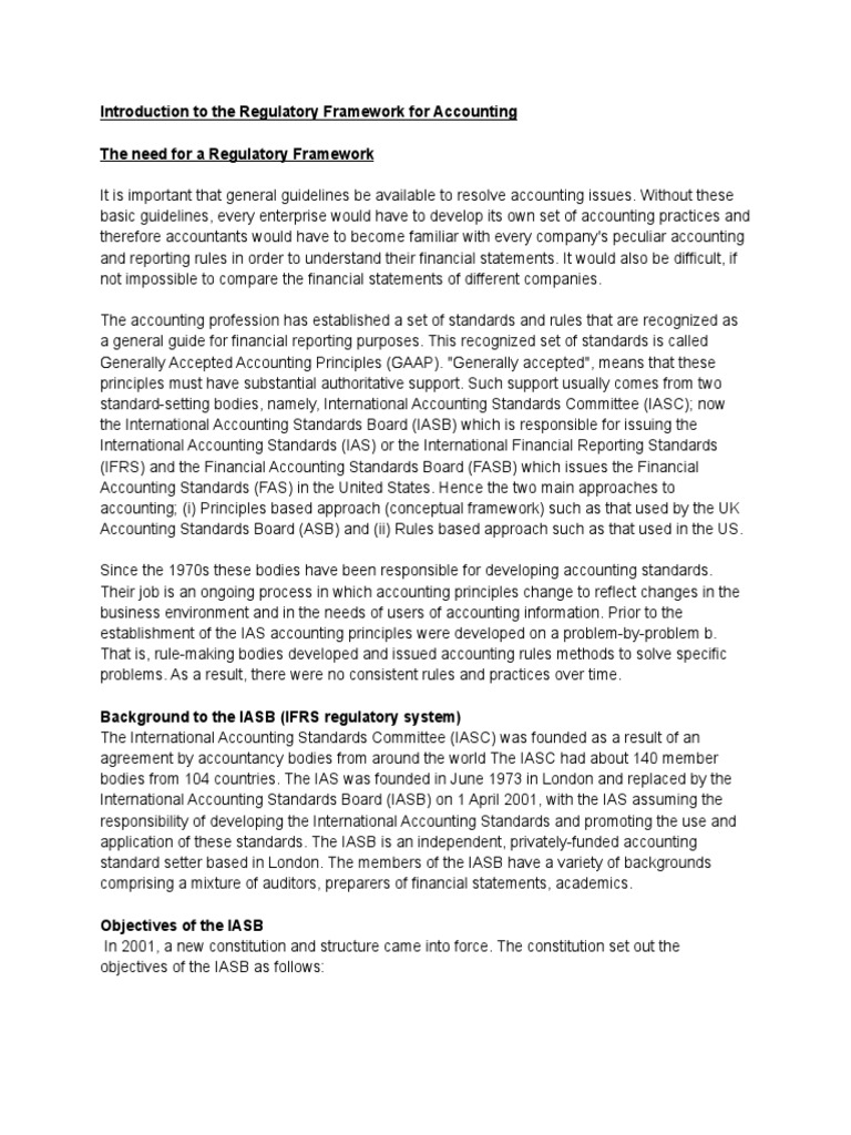 Introduction To The Regulatory Framework For Accounting | PDF