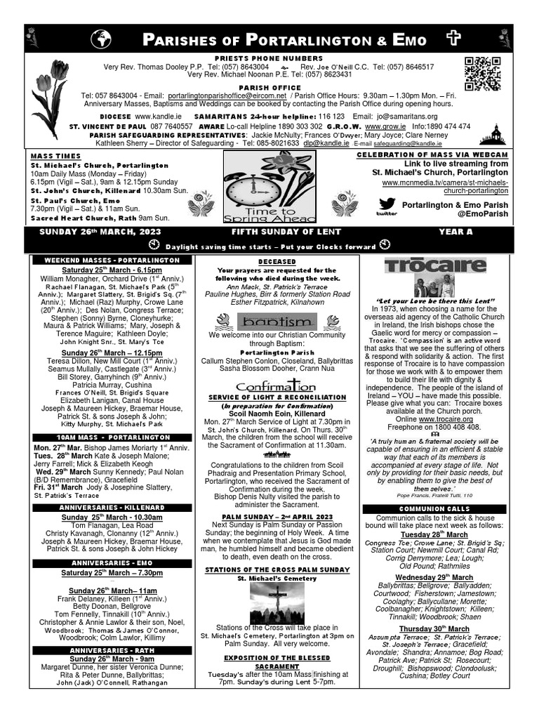 March 26th - 5th Sunday of Lent 2023 Parish Newsletter | PDF