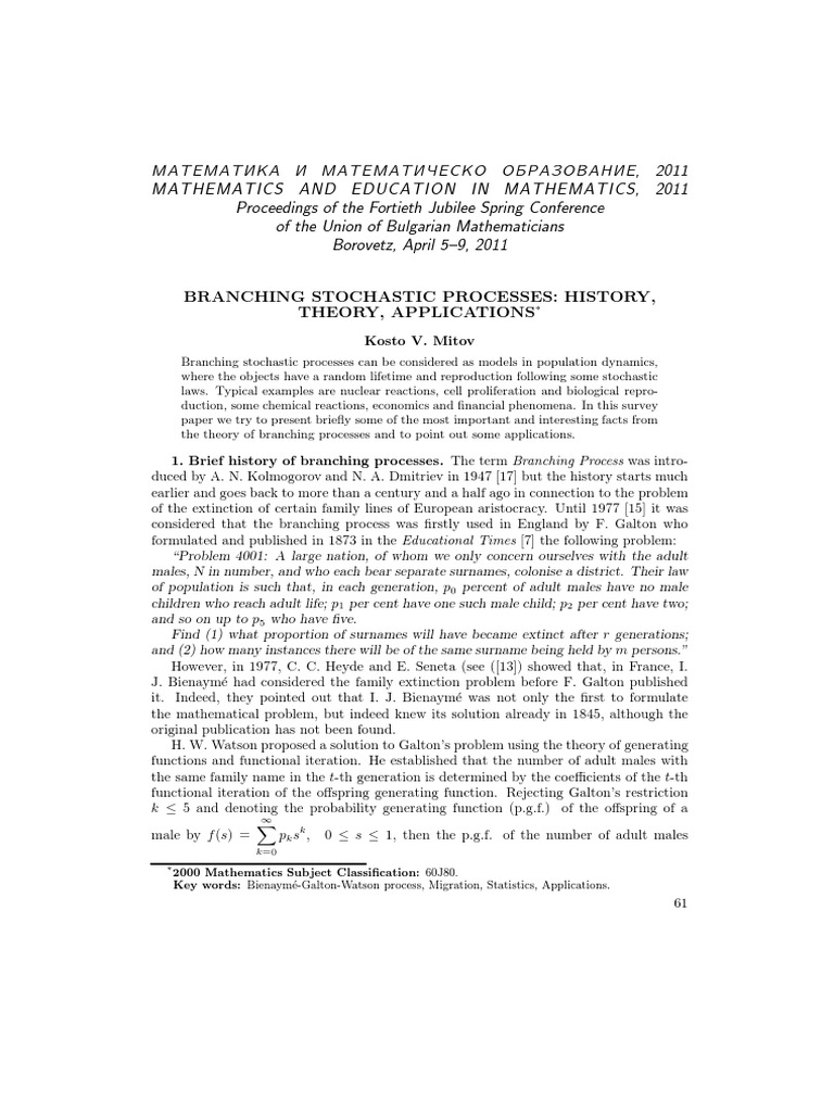 Branching stochastic processes history theory applications mitov