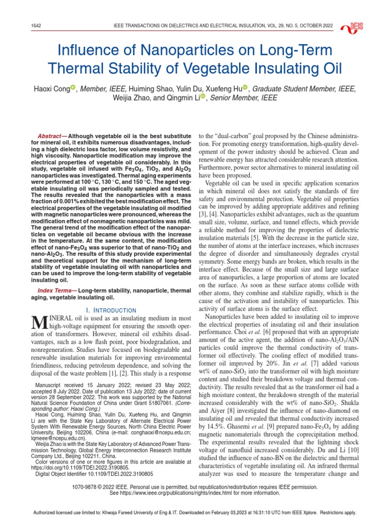 Influence of Nanoparticles On Long-Term Thermal Stability of Vegetable ...