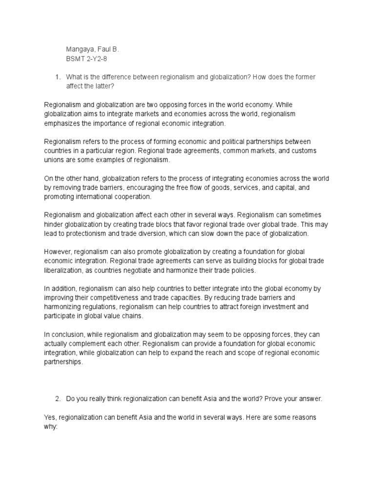 What Is The Difference Between Regionalism And Globalization Pdf
