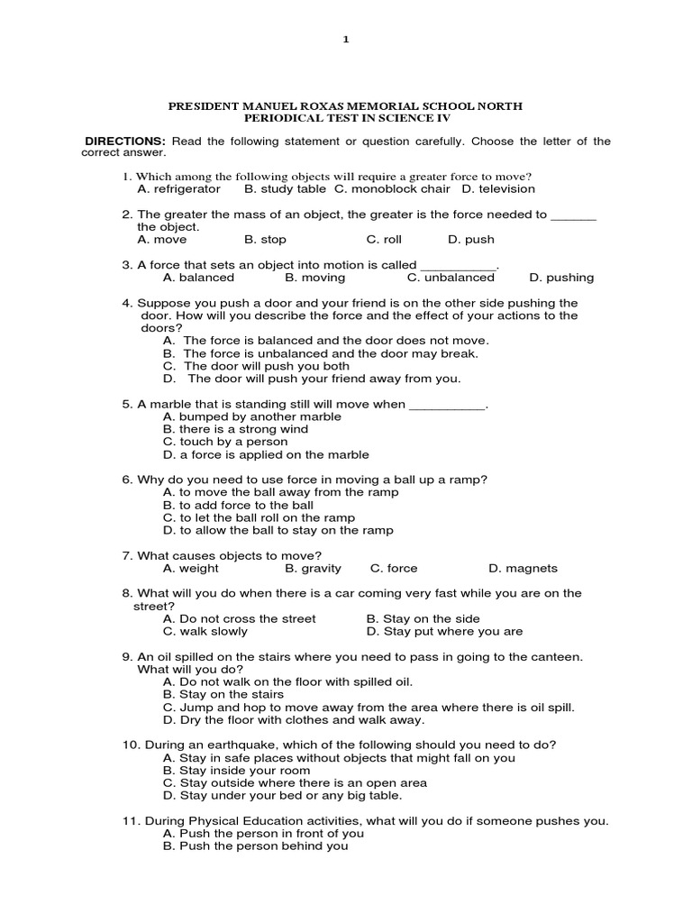 Science IV Periodical Test Answers | PDF | Heat Transfer | Force