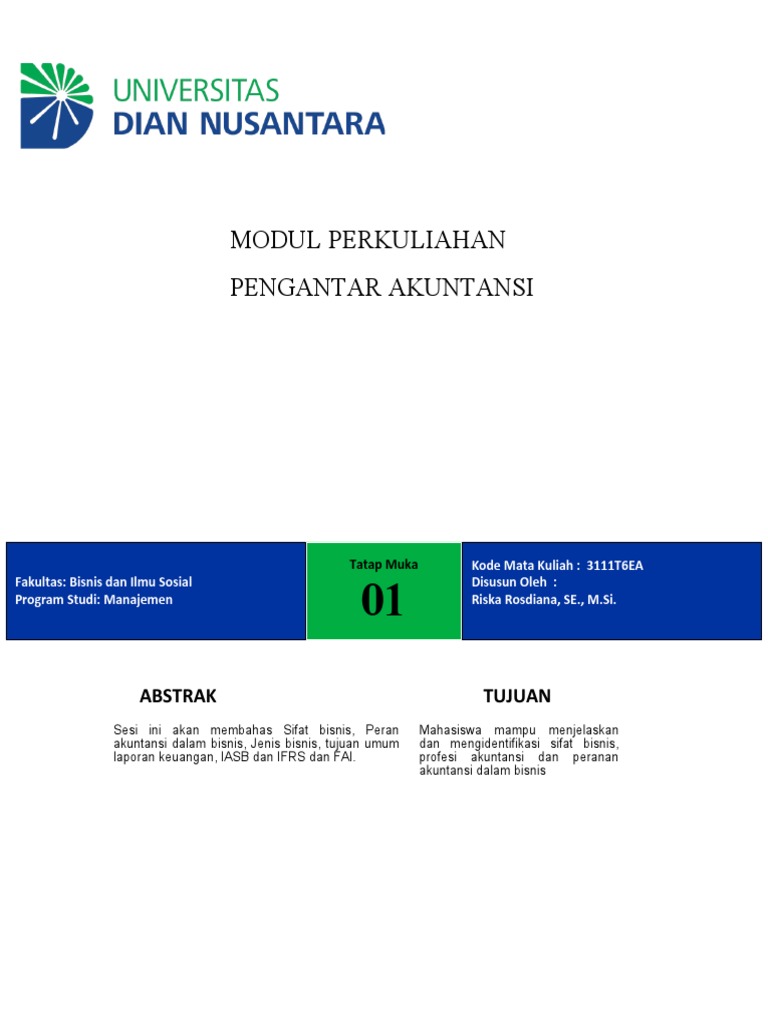 Modul 01 Pengantar Akuntansi | PDF | Bisnis | Pengelolaan Keuangan & Uang