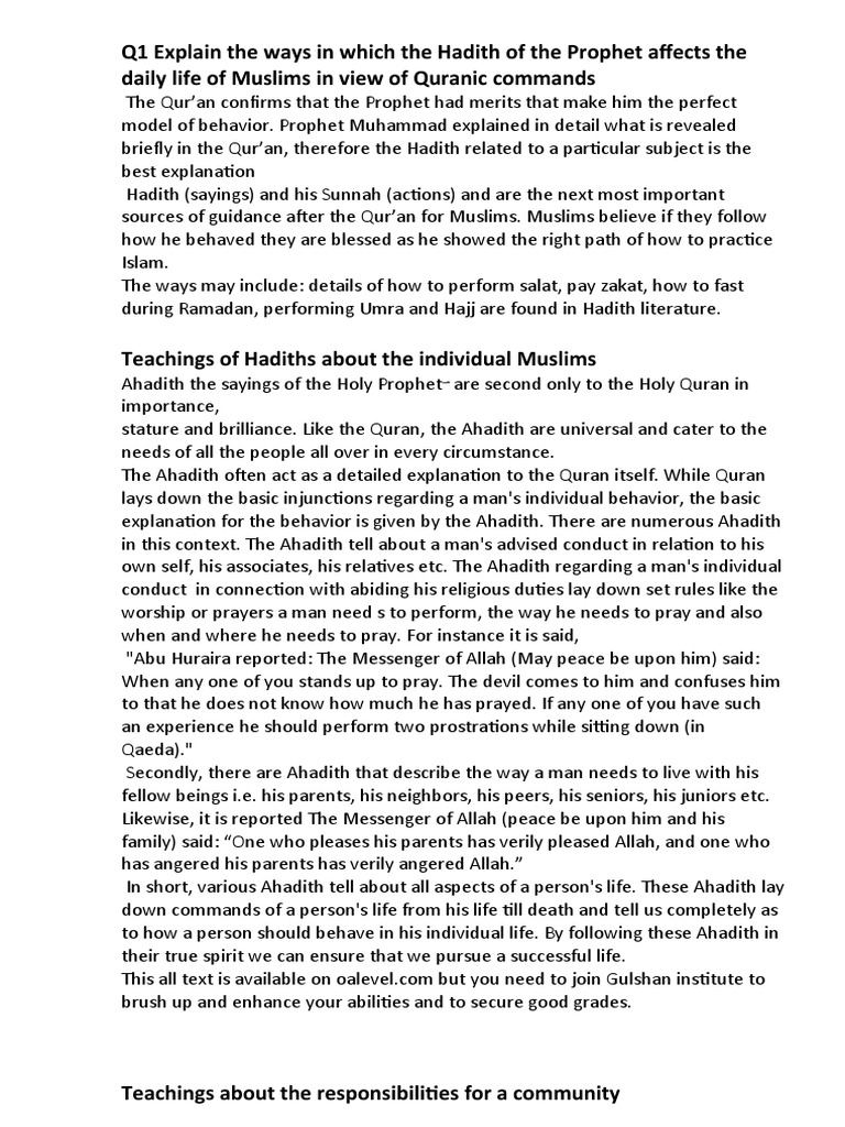 Role of Hadith in Daily Muslim Life | PDF | Hadith | Muhammad