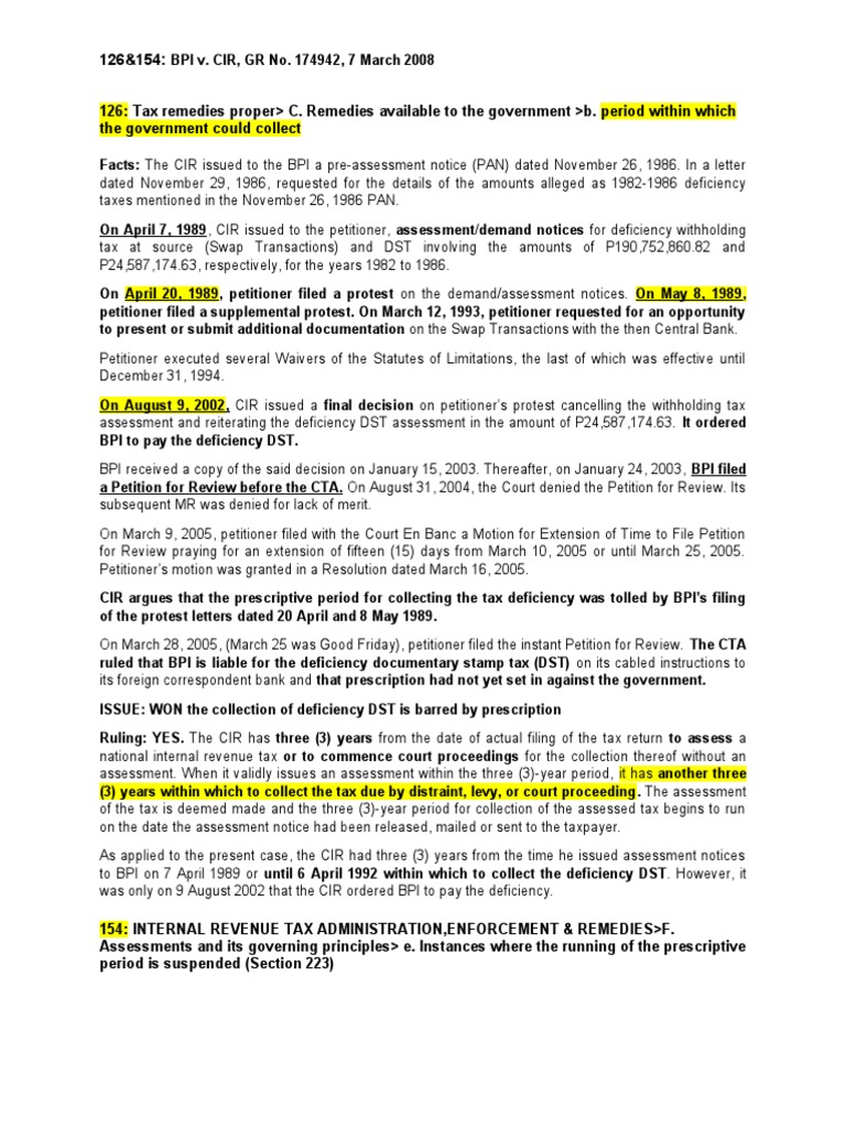126 154 BPI Vs CIR PDF Statute Of Limitations Taxes