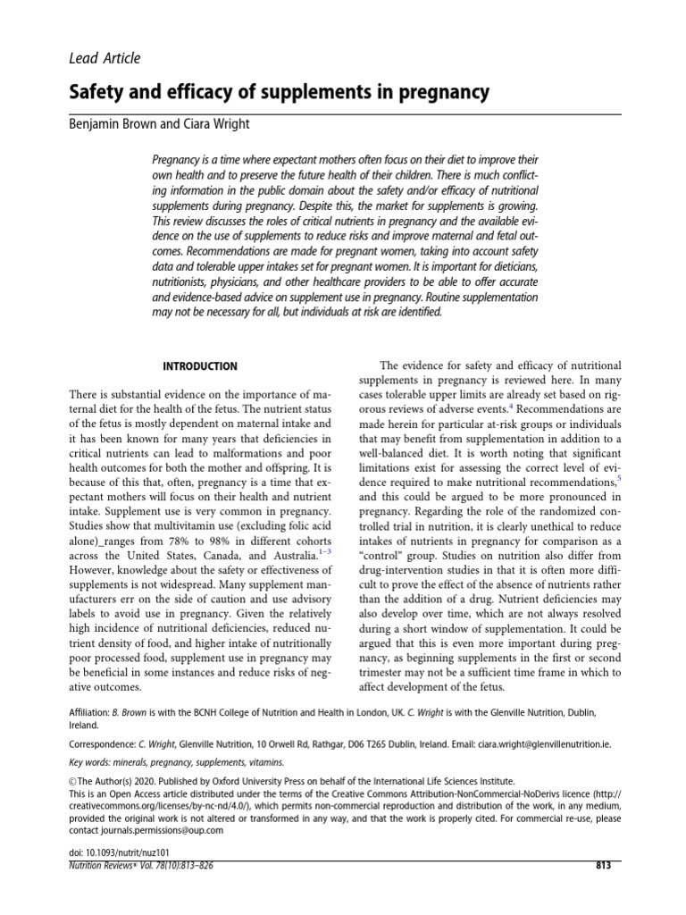 Safety and Efficacy of Supplements in Pregnancy: Lead Article | PDF ...