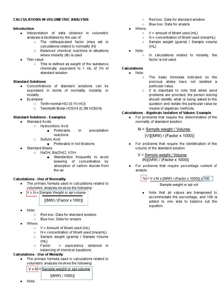 Volumetric Analysis Calculations Examples