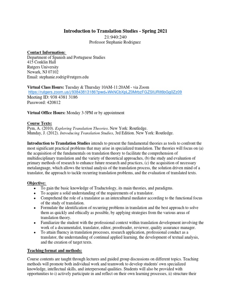 Introduction to Translation Studies Syllabus | PDF | Translations ...