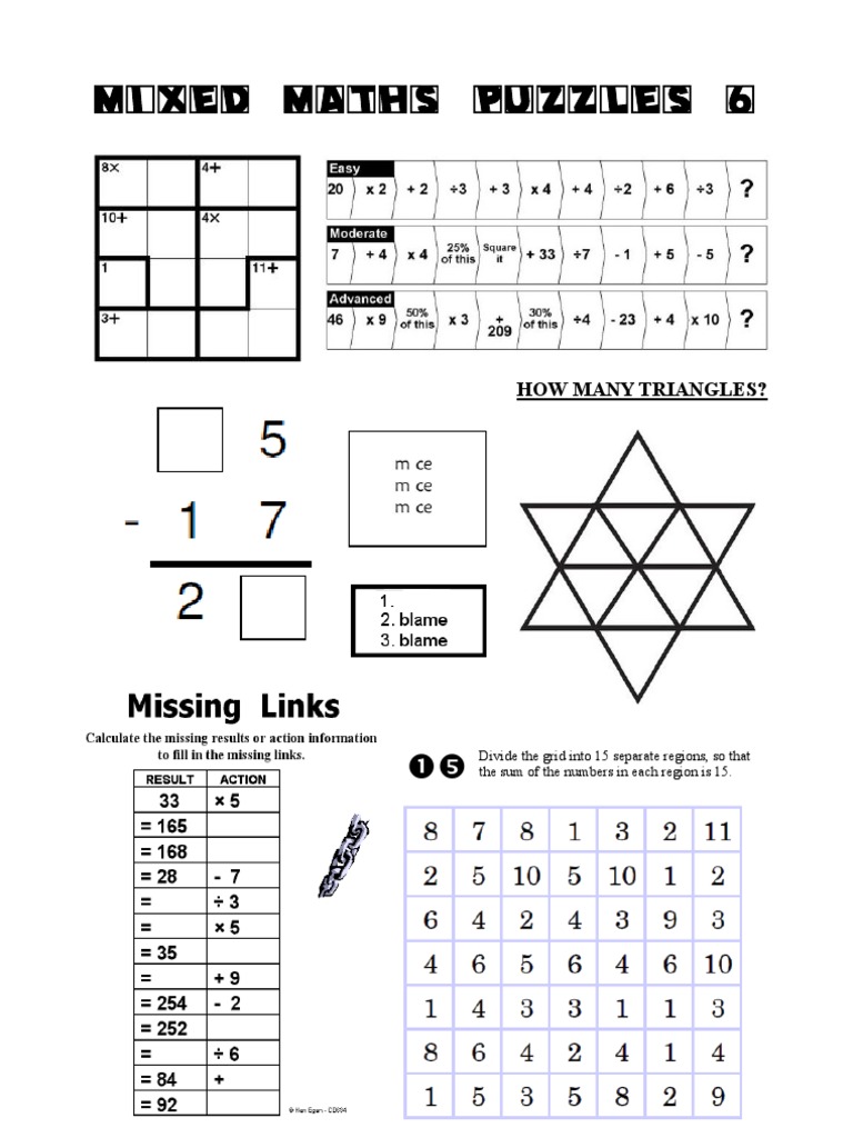 Mixed Maths Puzzles: Triangle Challenge | PDF