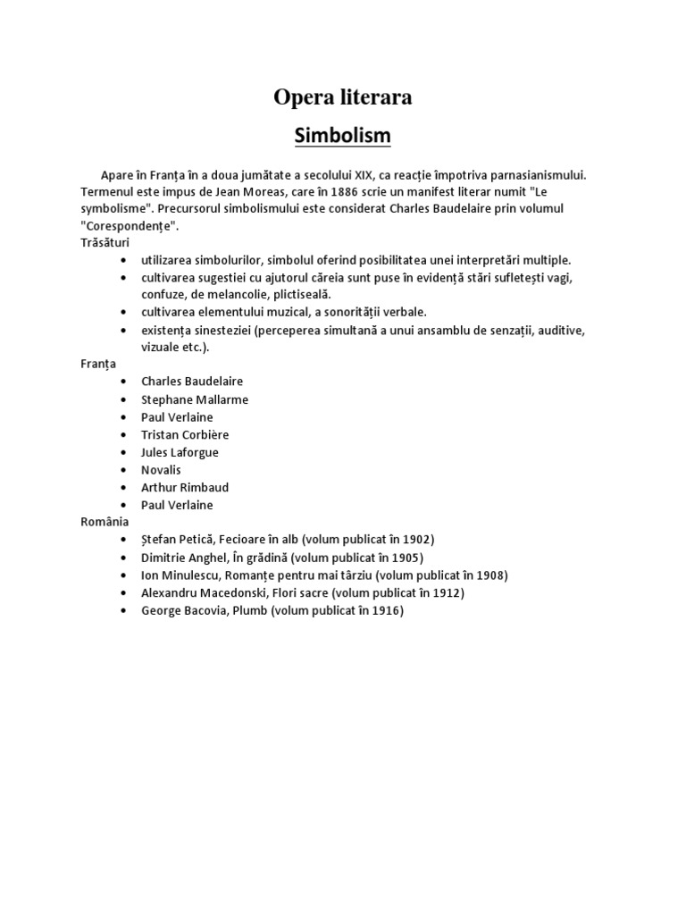 Opera Literara Simbolism | PDF