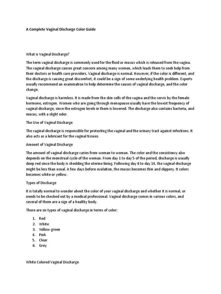A Complete Vaginal Discharge Color Guide | PDF | Vagina | Animal Female ...