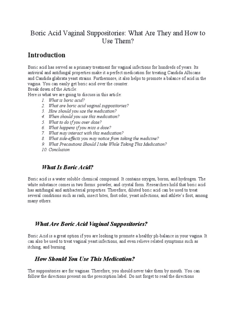 Boric Acid Vaginal Suppositories | PDF | Candidiasis | Vagina