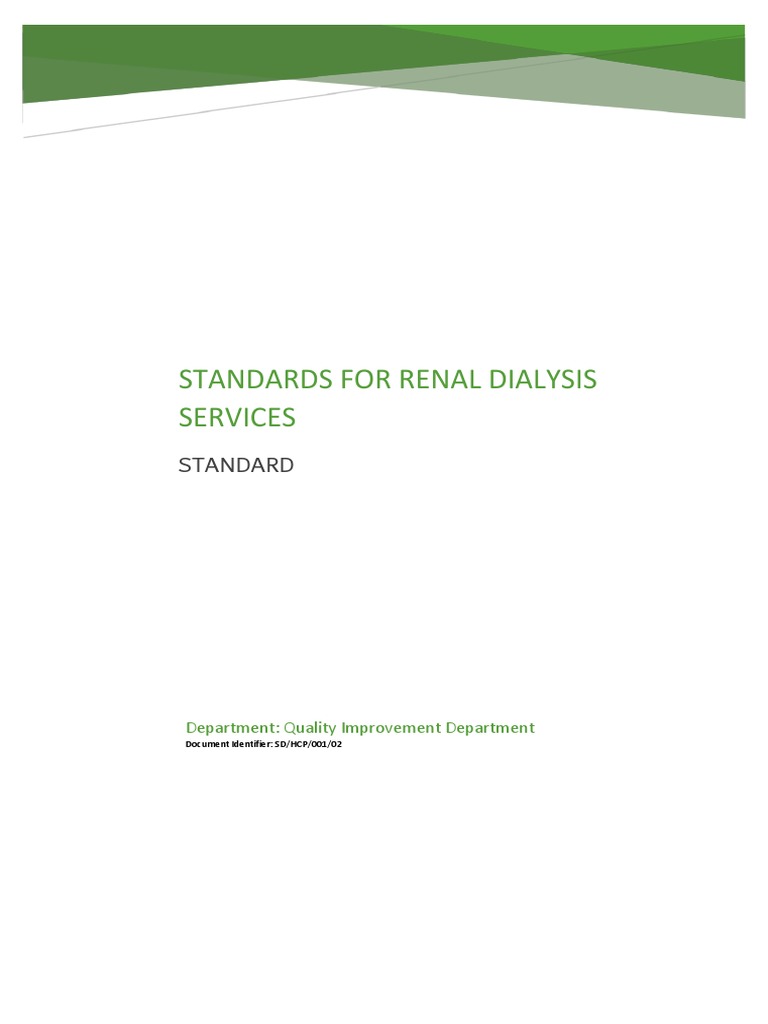 Standards For Renal Dialysis PDF Hemodialysis Nephrology