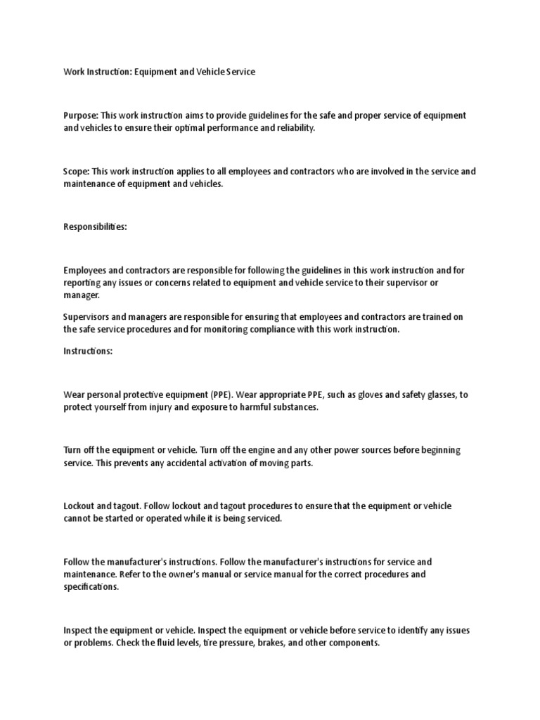 Equipment and Vehicle Service Guidelines | PDF | Vehicles | Personal ...