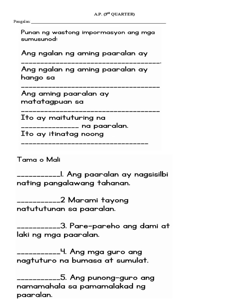 3RD Quarter Activities Week 1 | PDF