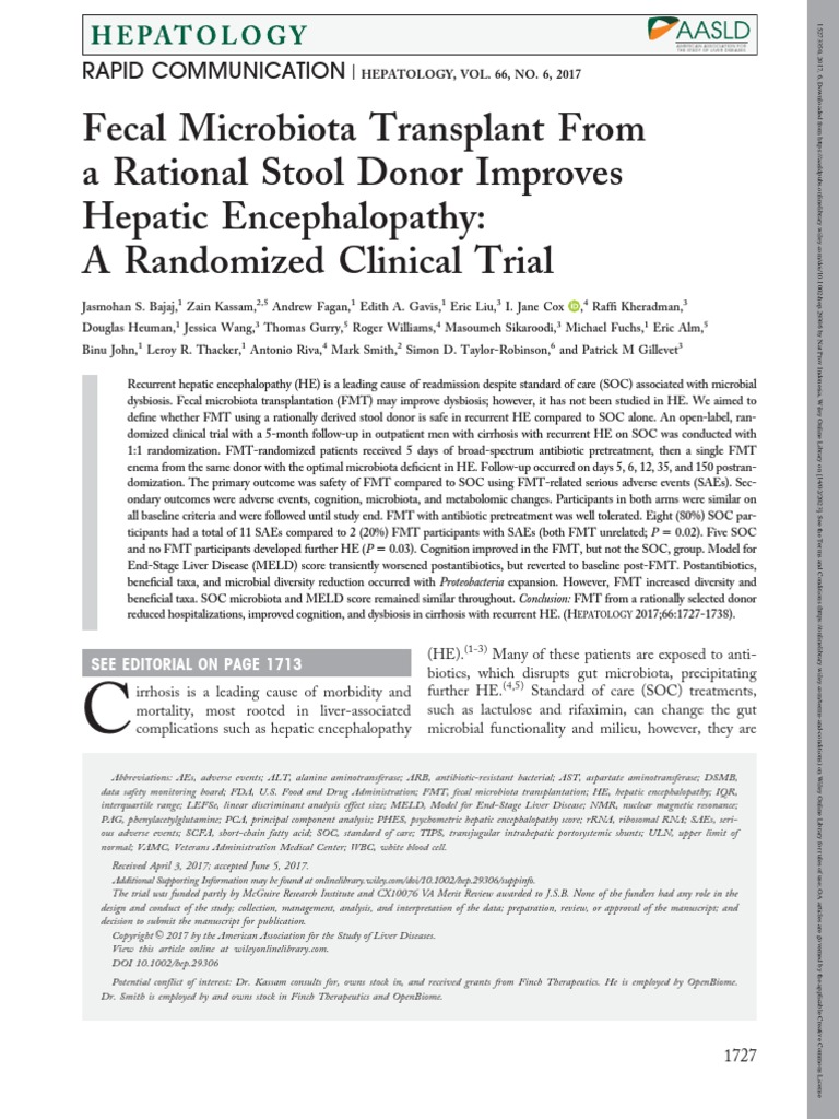 Hepatology Fecal Microbiota Transplant From A Rational Stool Donor