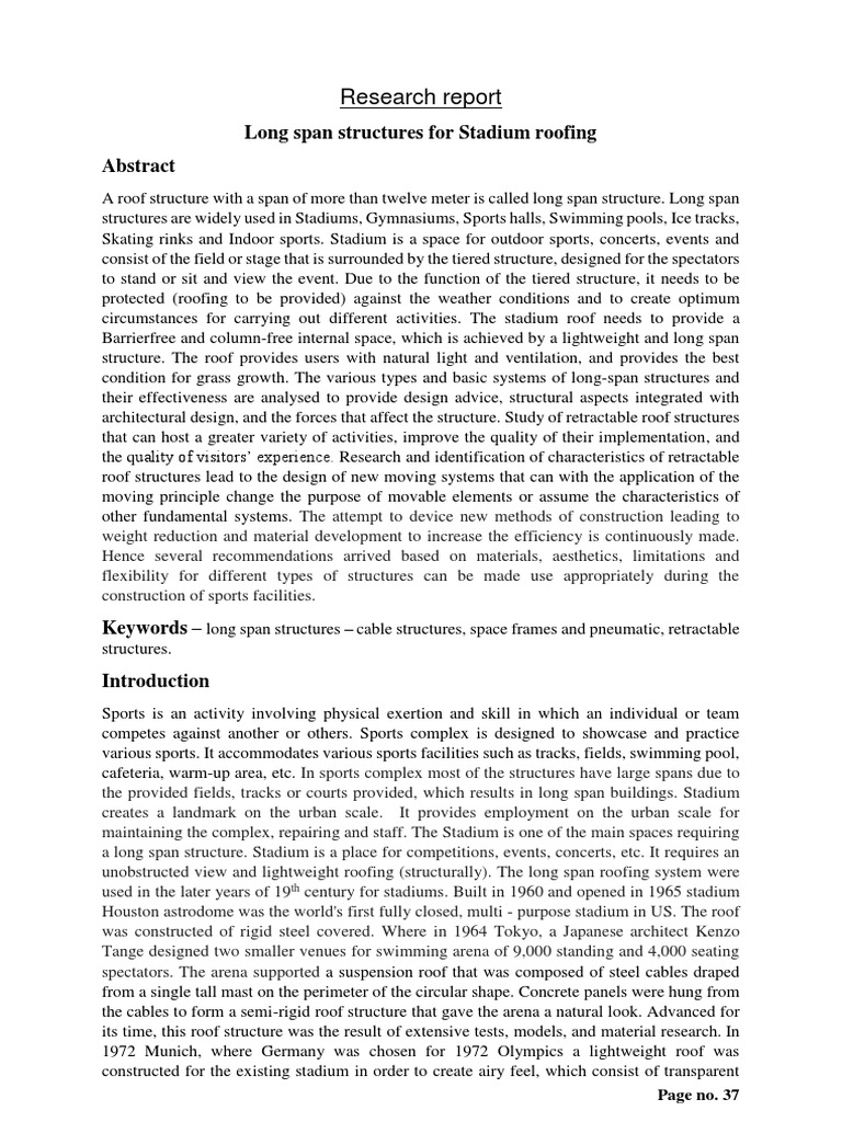 Long Span Roof Structures for Stadiums | PDF | Truss | Structural Analysis