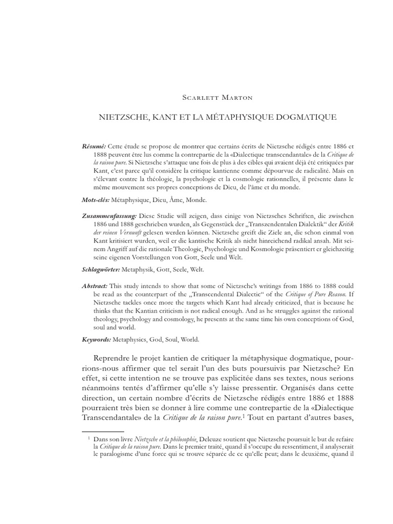 Nietzsche et la critique de Kant | PDF | Emmanuel Kant | Dieu