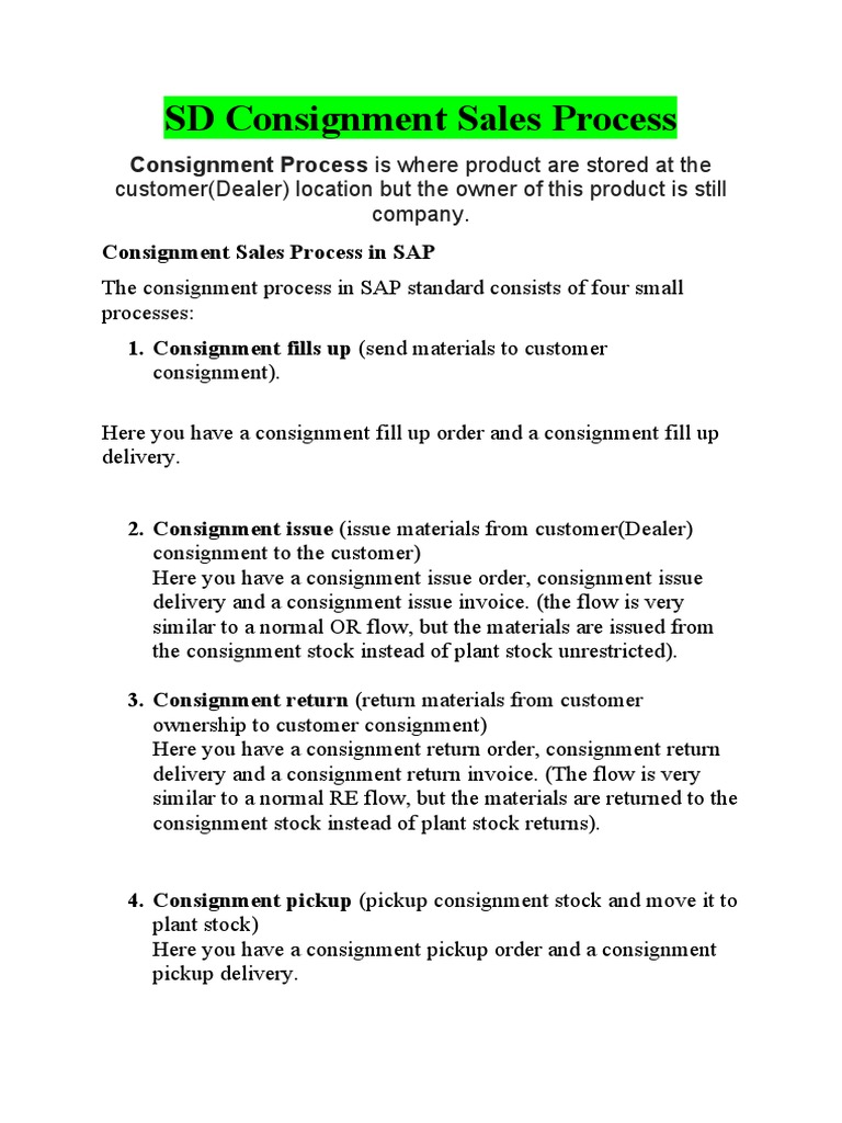 SAP SD Consignment Sales Process | Download Free PDF | Trade | Service ...