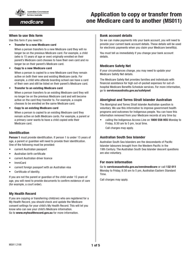 Application To Copy or Transfer From One Medicare Card To Another PDF