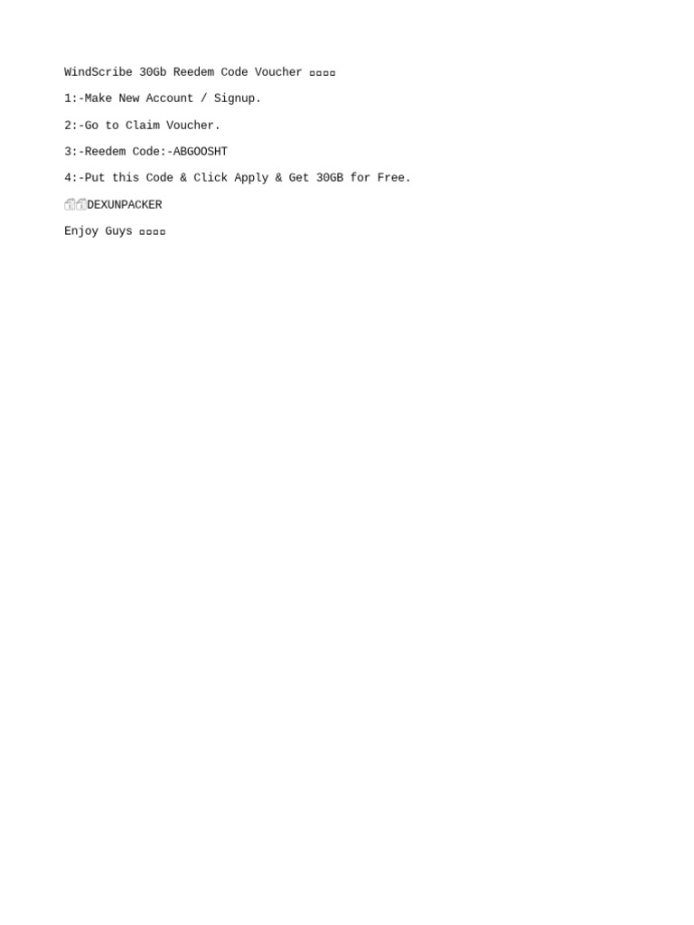 WindScribe 30GB Reedem Code Voucher PDF