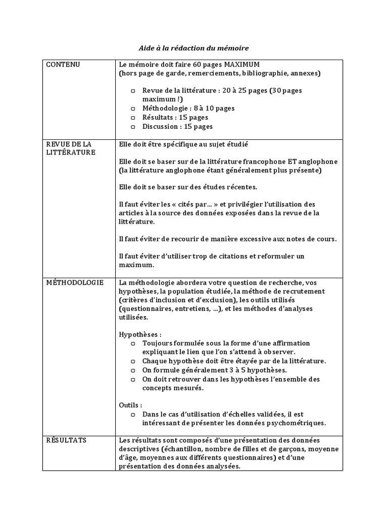 Guide Structuré pour Rédiger un Mémoire | PDF | Psychométrie