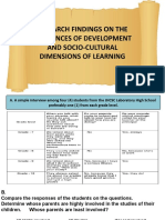 Research Findings On The Influences of Development and Socio-Cultural Dimensions of Learning