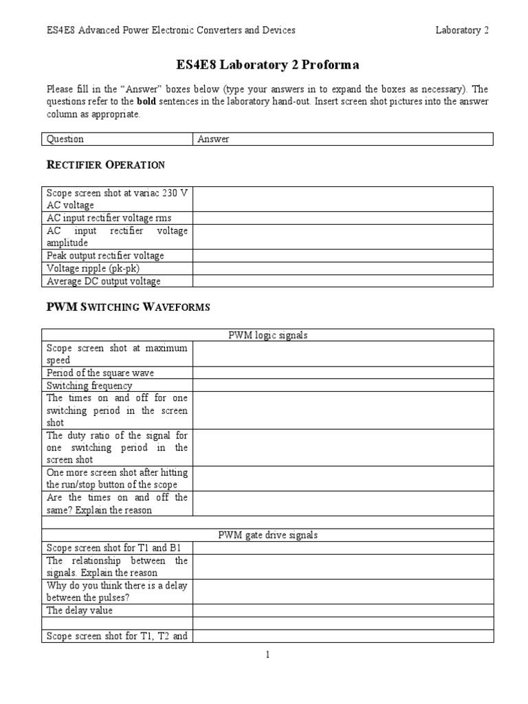 ES4E8 Lab2 Proforma 22 23 | PDF | Power Electronics | Power Inverter