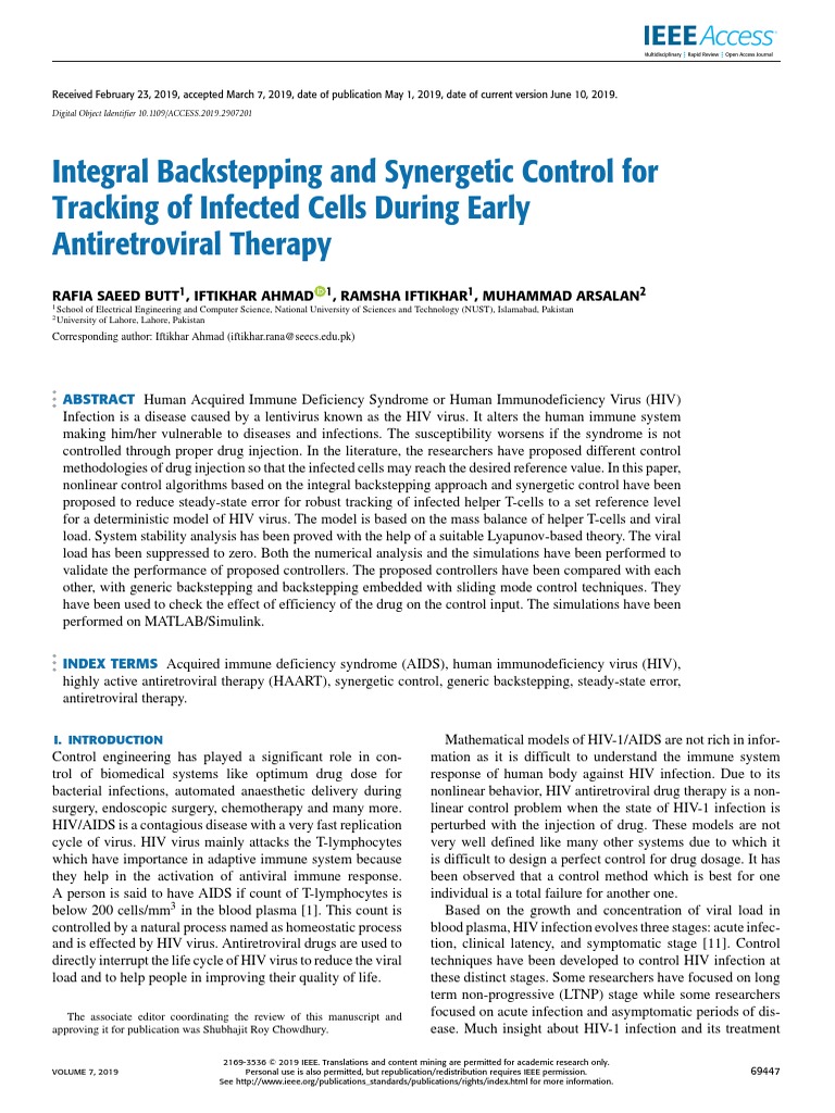 Integral Backstepping and Synergetic Control For Tracking of Infected ...