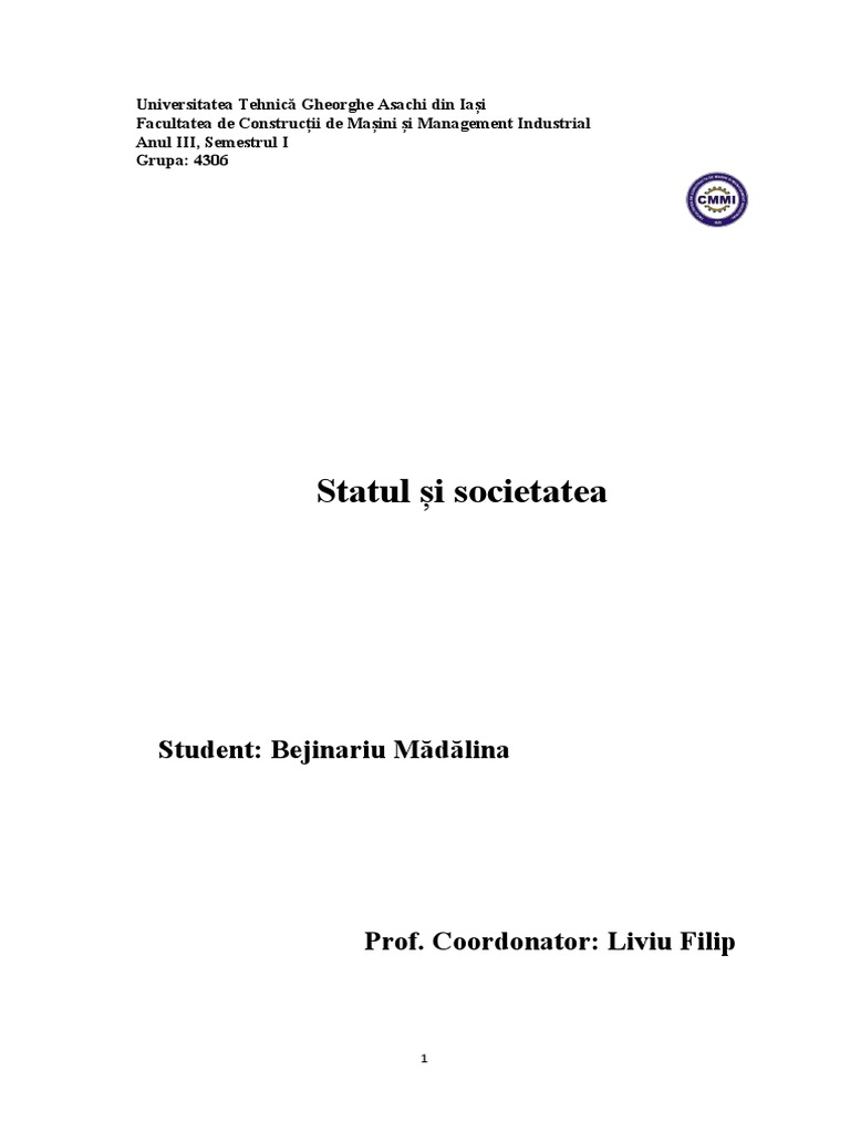 Referat Statul Si Societatea | PDF