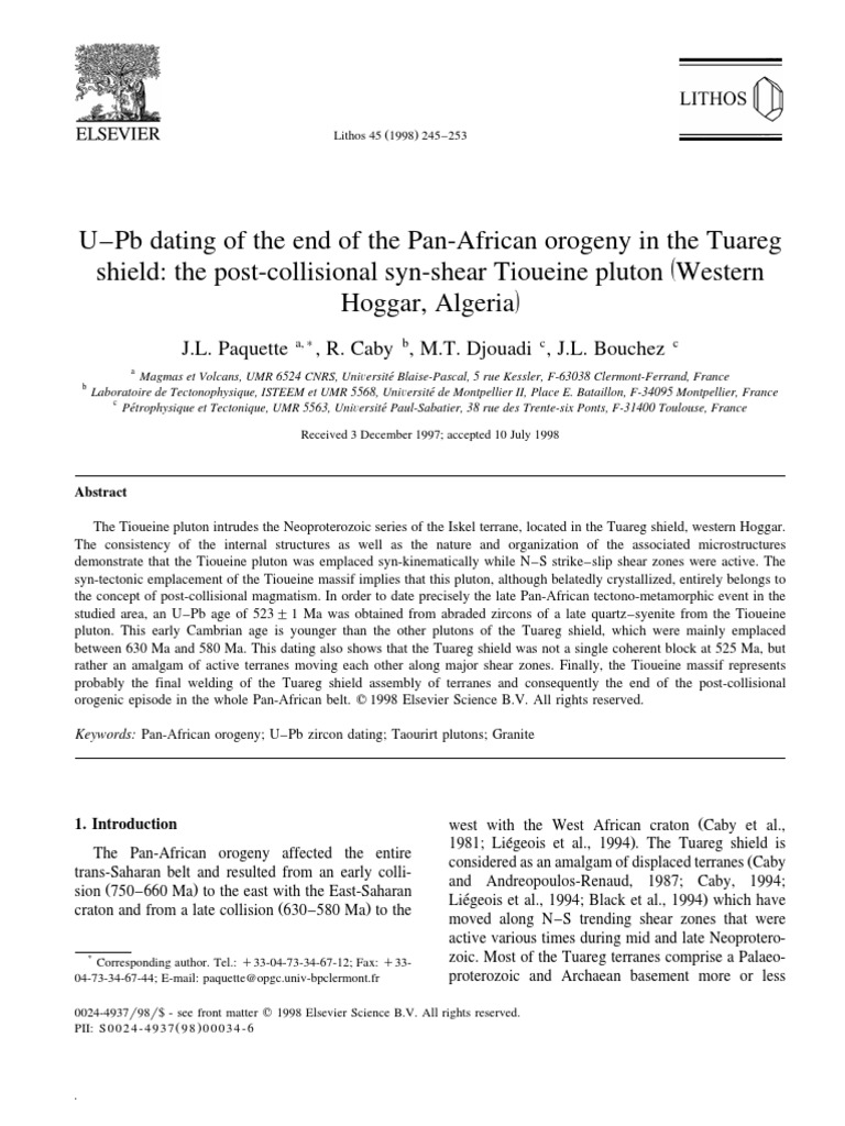 UPb Dating of The End of The PanAfrican Orogeny in The Tuareg Shield