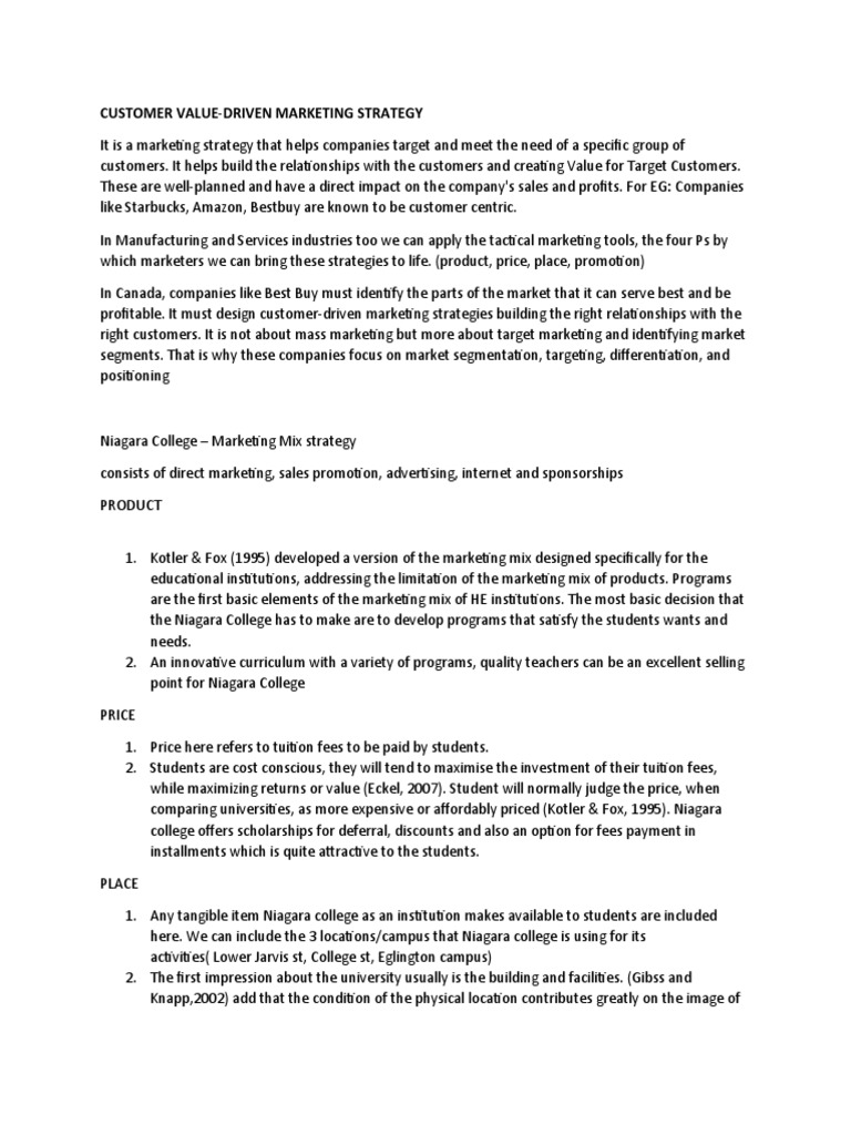 Customer Value Driven Marketing Strategy Pdf Marketing Marketing
