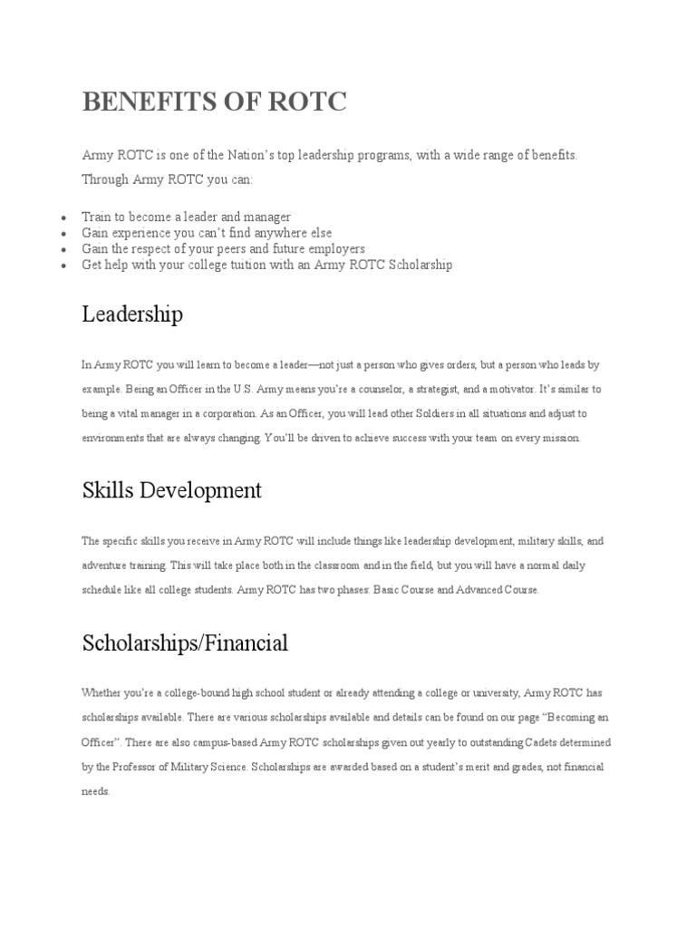 Benefits of Army ROTC for Students | PDF | Career & Growth