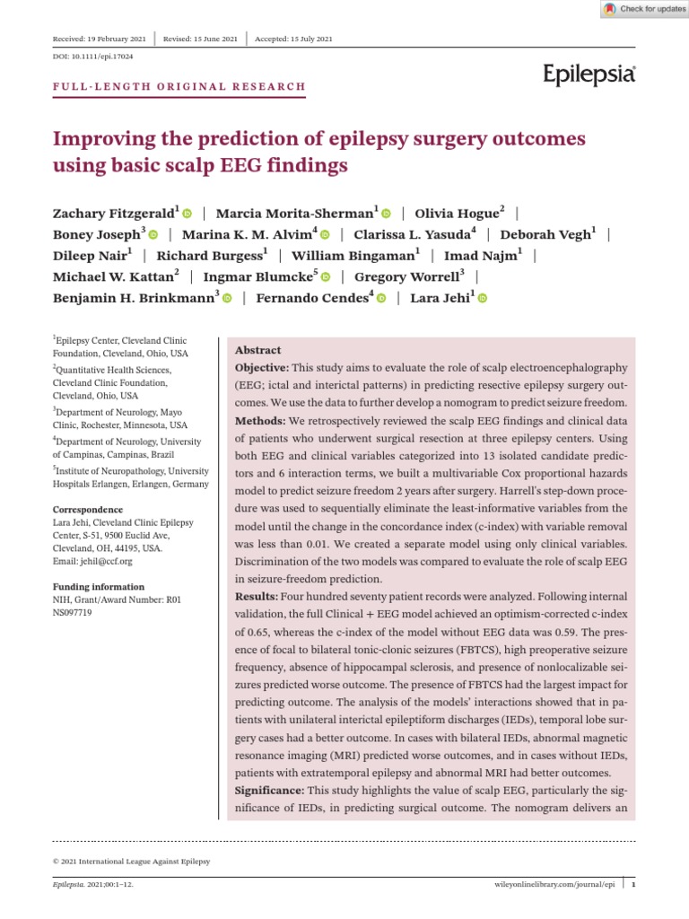Fitzgerald Et Al. 2021 - Improving The Prediction of Epilepsy Surgery ...