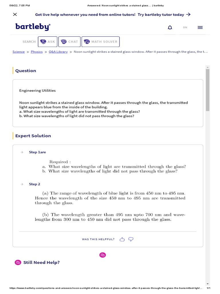 Answered noon sunlight strikes a stained glass bartleby pdf