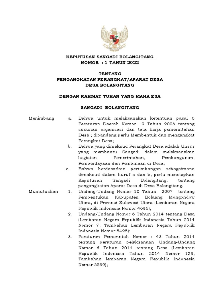 Sk Perangkat Desa Terbaru Pdf