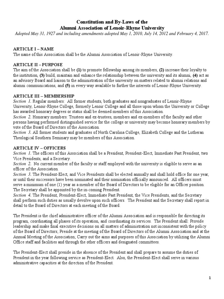 Alumni Association Constitution and Bylaws PDF PDF Committee