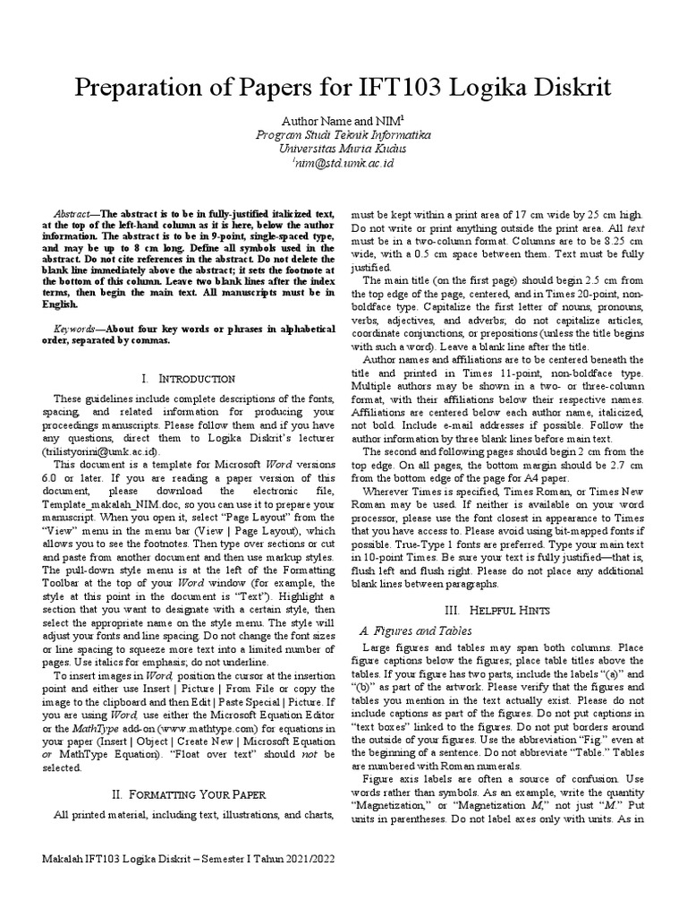 IFT103 Paper Formatting Guide | PDF | Bracket | Microsoft Word